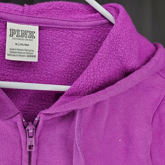 Pink Victorias Secret Fleece Tracksuit Hoodie Medium Purple Full Zip Pocket Logo - Picture 5 of 15